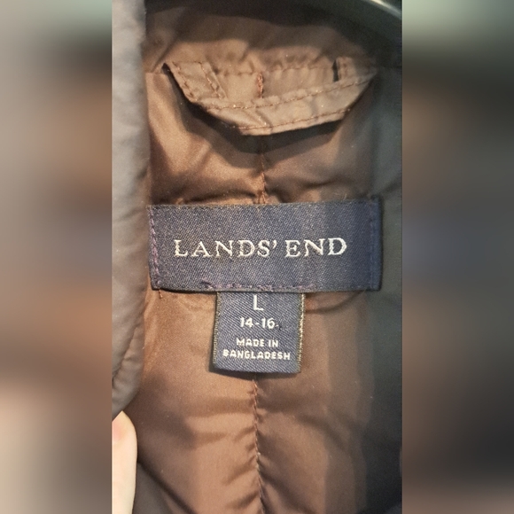 Mens Lands End Brown Snap Front Goose Down Light Puffer Vest Jacket Large VTG - Picture 3 of 8